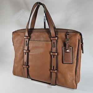 TUMI Business Bag 68917TN MISSION HARRISON Tan Leather Laptop Case Career Brown
